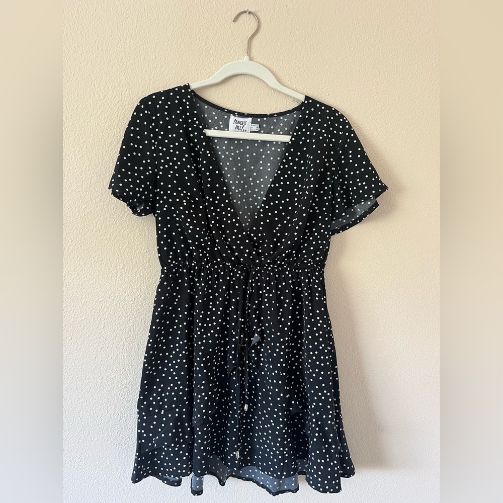 Princess Polly black Polka dot mini dress in size US 10